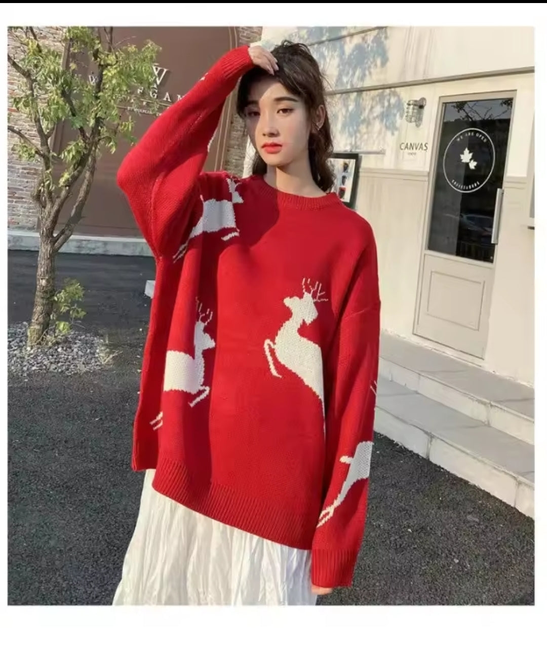 Couple's Christmas Sweater | Oversized Reindeer Knit Jumper | Unisex Winter Pullover