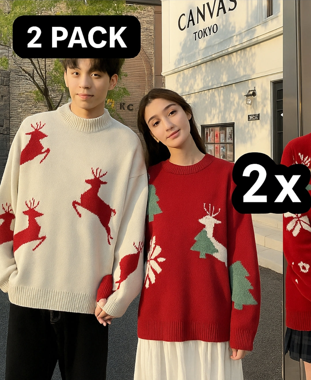 Couple's Christmas Sweater | Oversized Reindeer Knit Jumper | Unisex Winter Pullover